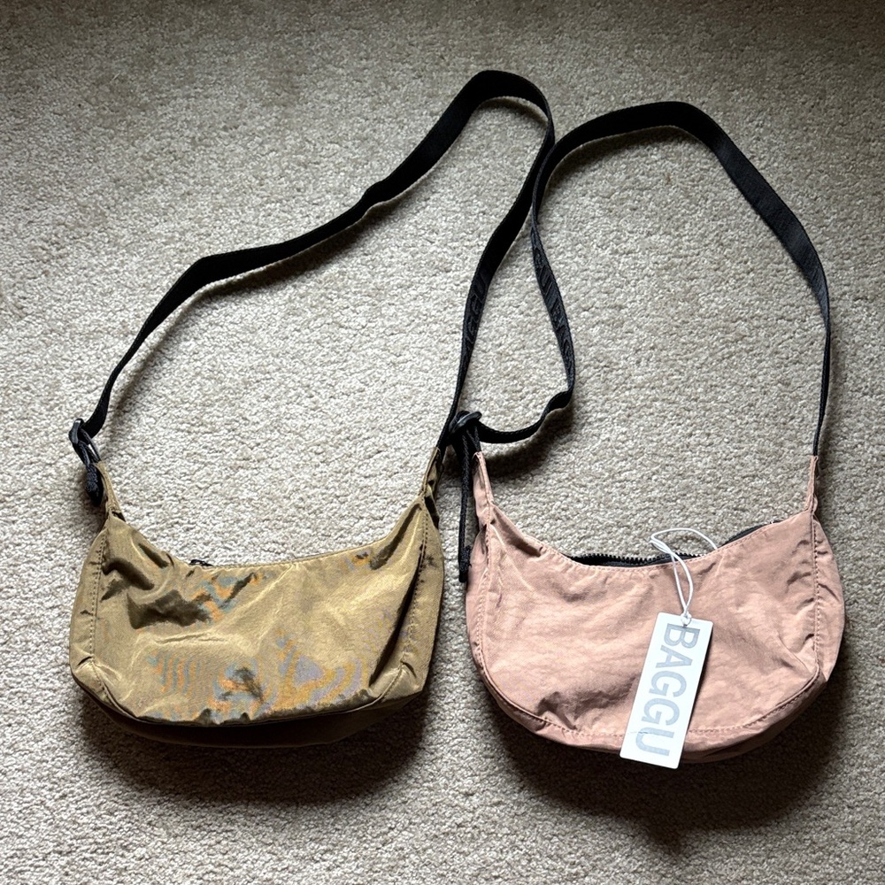 BAGGU Two-Piece Crescent Crossbody Set in tan and Olive